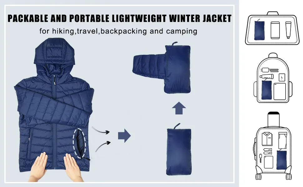 Custom Ladies Winter Lightweight Packable Padded Coat Puffer Down Jacket for Woman