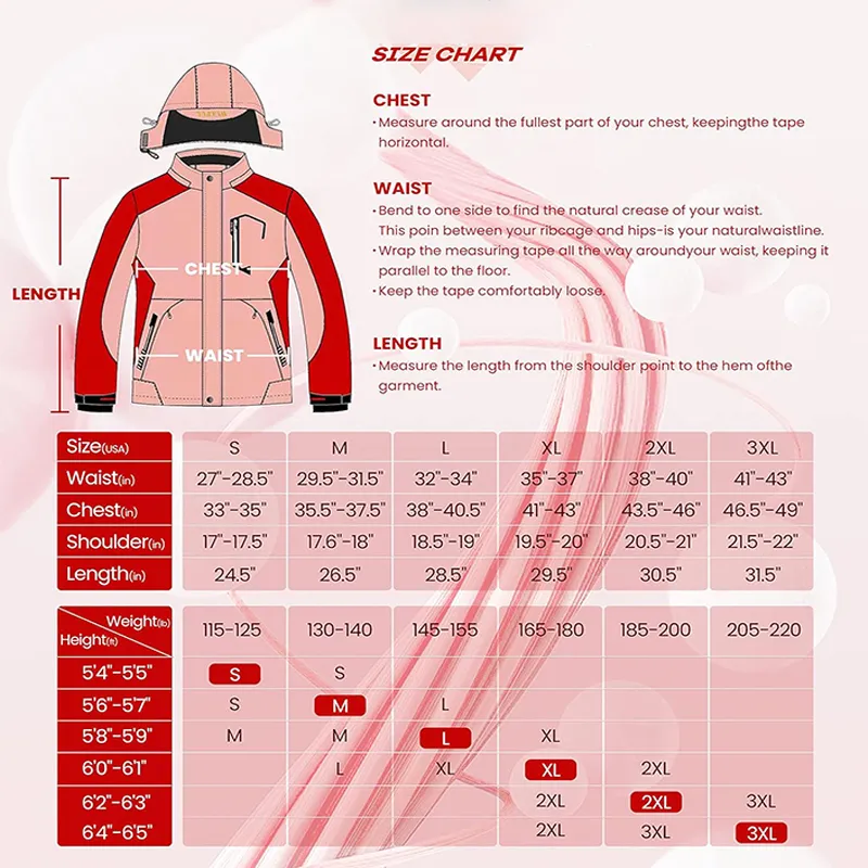 Men Women Winter Coats Warm Waterproof Windproof Ski Jackets for Skiing