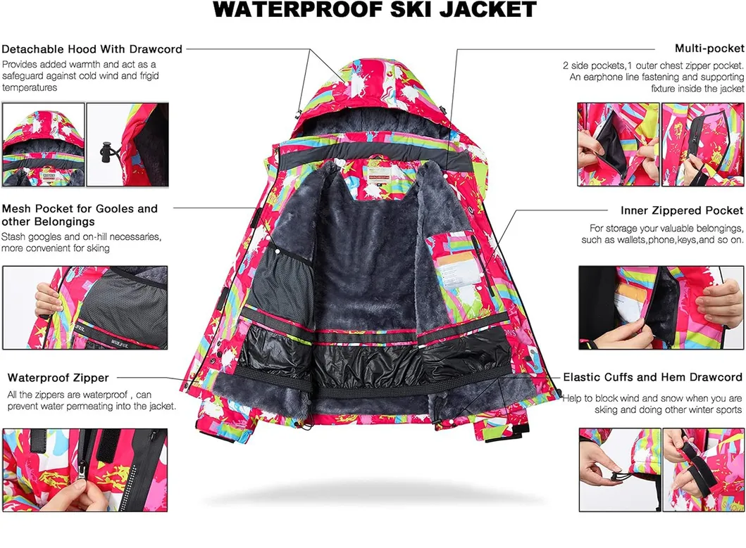 Winter Insulated Warm 100% Polyester Cotton Waterproof Sports Wear Snowsuit Ski Jacket