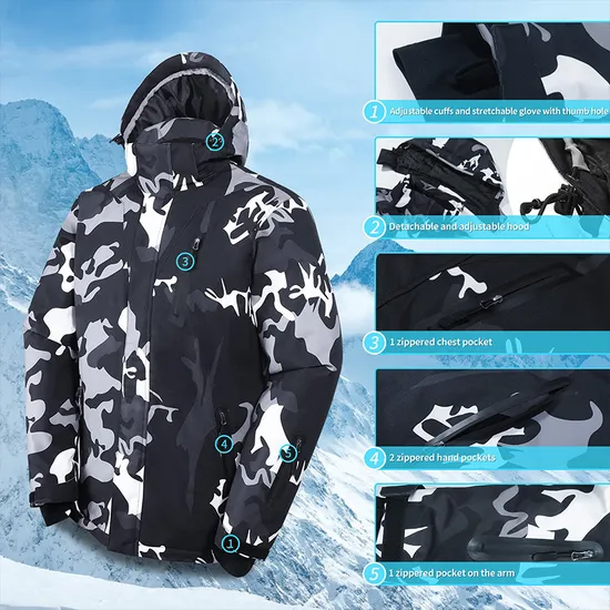 Men's Winter Coats Water Resistant Warm Fleece Parka Raincoats Ski Snow Jacket
