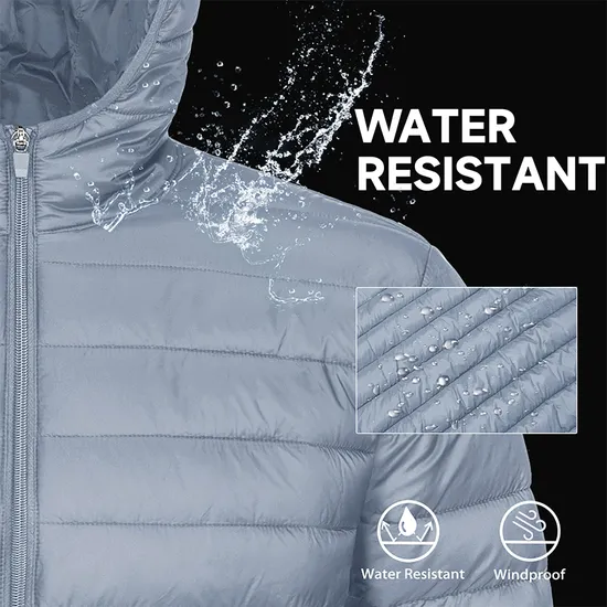 Mens Windproof Water Resistant Hooded Puffer Down Jacket Winter