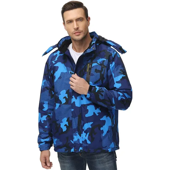 Men's Snow Waterproof Detachable Hood Windproof Fleece Parka Winter Coat Ski Jacket
