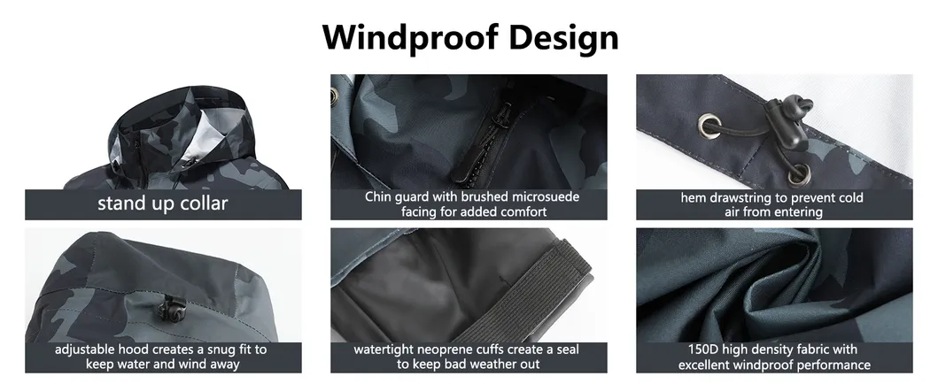 Men's Outdoor Sports Raincoat Breathable Waterproof 2.5 Layer Fabric for Fishing Jacket