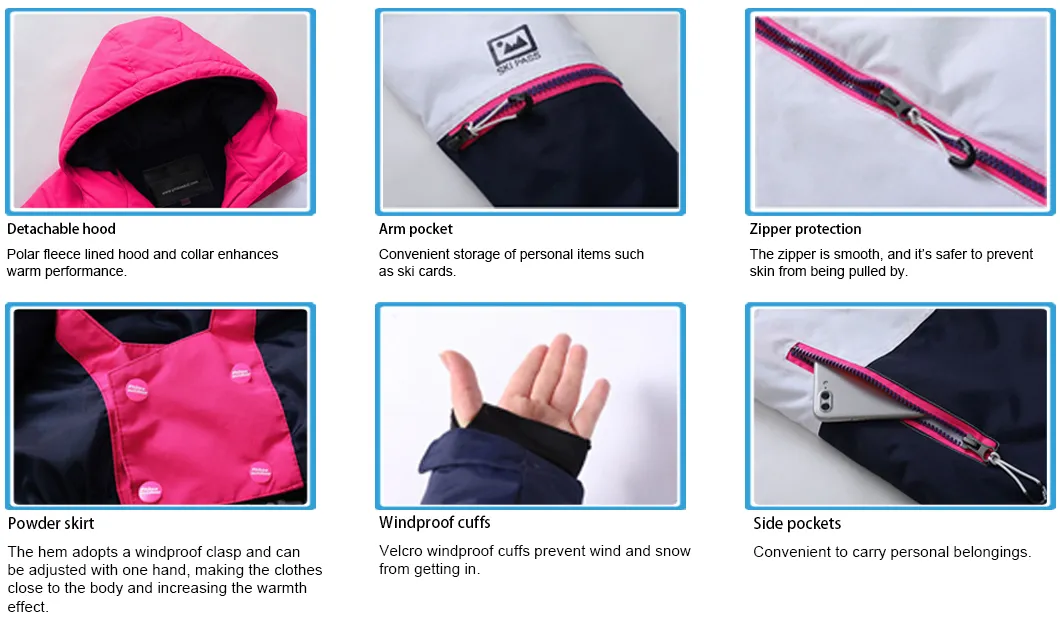 Girl's Custom Logo Winter Outdoor Waterproof Breathable Snowboarding Ski Jacket