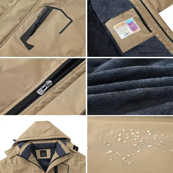 Men's Fleece Lined Water Repellent Outdoor Reflective Coat Softshell Ski Jacket