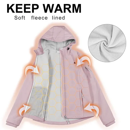 Women Warm Waterproof Coat Woven 100% Polyester Fleece Softshell Tactical Jacket