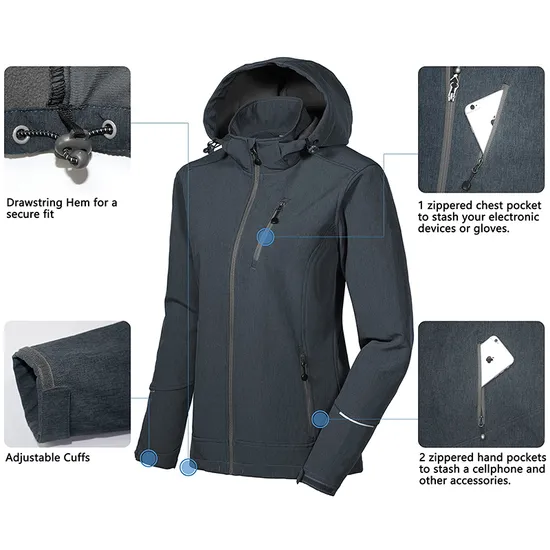 Women's Insulated Hooded Lightweight Warm Water Resistant Hiking Coat Tactical Softshell Jacket