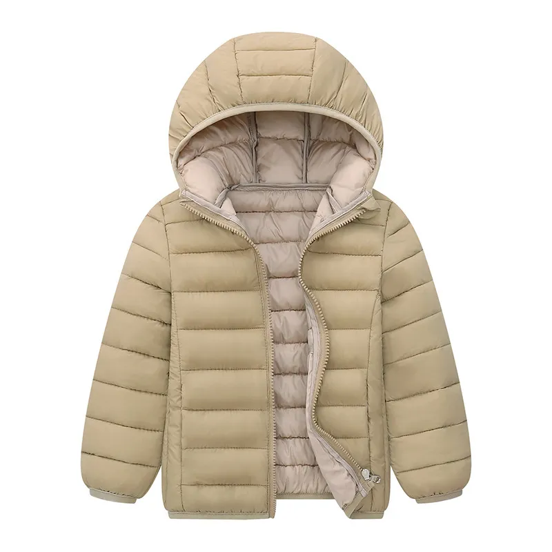 Wholesale Customized Winter Children Kids Boy Solid Color Thick Hooded Padded Coat Warm Quilted Jacket