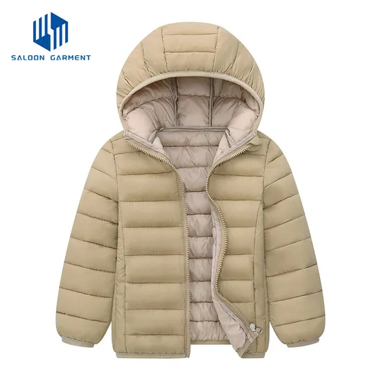 Wholesale Customized Winter Children Kids Boy Solid Color Thick Hooded Padded Coat Warm Quilted Jacket