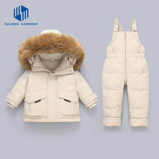 Wholesale Windproof Baby Boy Snowsuit Winter Clothes Toddler Snow Pants and Jacket Kids Girls Hoodie Baby Clothes Set Coats