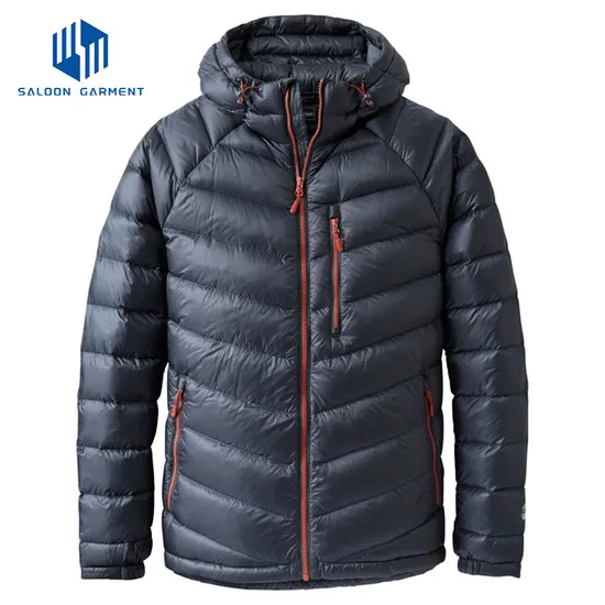 Custom Nylon Hooded Winter Coat Men Casual Lightweight Breathable Warm Quilted Jacket