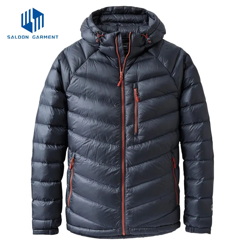 Custom Nylon Hooded Winter Coat Men Casual Lightweight Breathable Warm Quilted Jacket