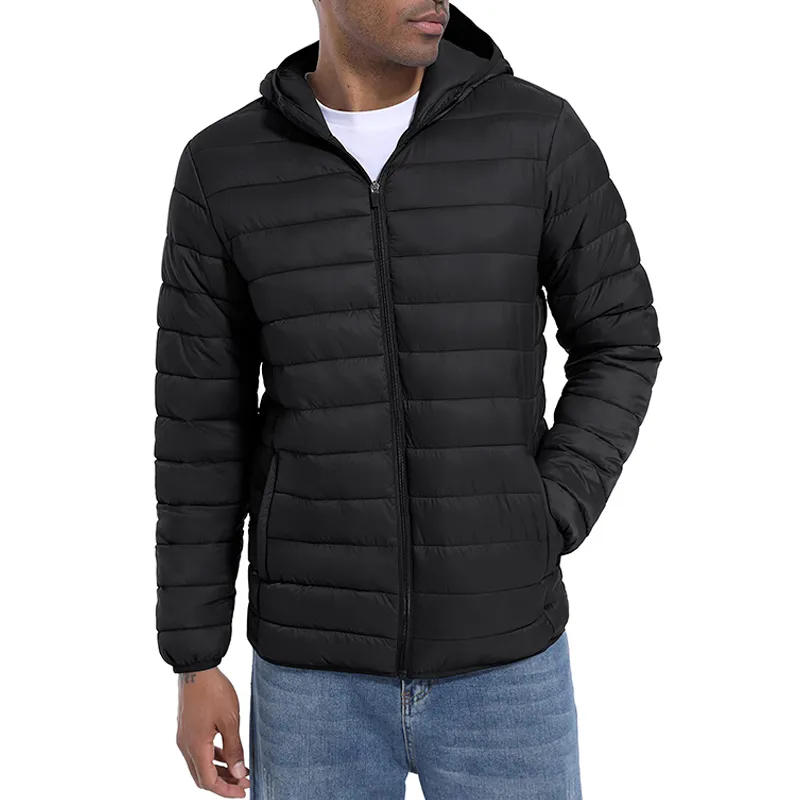 Custom New Fashion 100% Nylon Thickened Waterproof Windproof Solid Colour Hooded Men's Winter Outdoor Jacket
