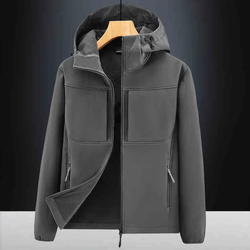Custom Logo Winter Waterproof Windproof Hooded Windbreaker Men Outdoor Sport Hiking Fleece Softshell Jacket