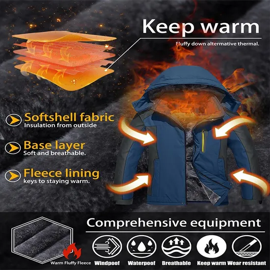 Men's Waterproof Winter Snow Coat Warm Hooded Raincoat Windproof Windbreakers Ski Jacket