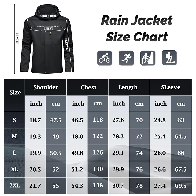 Waterproof Rain Poncho Lightweight Hiking Hooded Coat Jacket Raincoat for Outdoor Activities