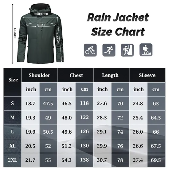 Outdoor Men's Lightweight Waterproof Windbreaker Hooded Softshell Raincoat Rain Jacket