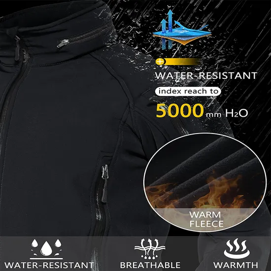 Men's Outdoor Hiking Water Resistant Fleece Hooded Coat Tactical Softshell Jackets