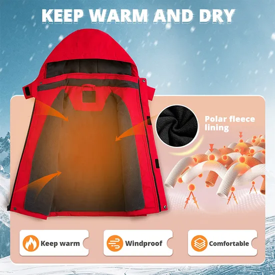 Girl's Warm Winter Hooded Fleece Outer Wear Windproof Raincoat Snow Ski Jacket