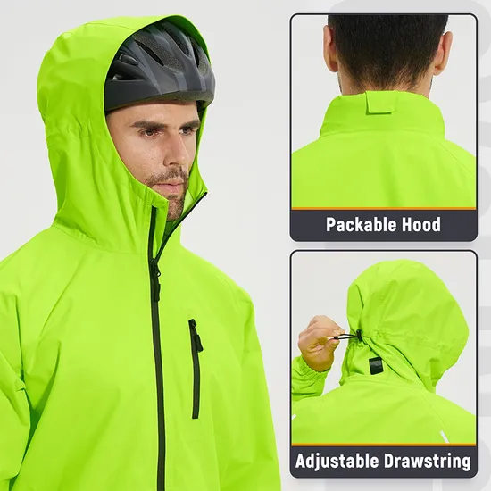 Mens Hooded Waterproof Raincoat Windproof Rain Jacket