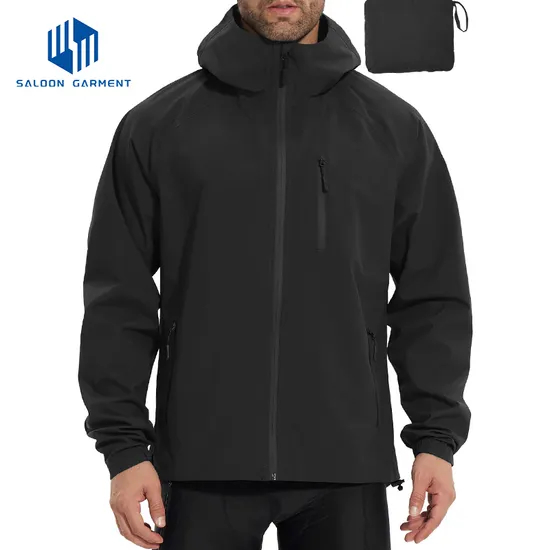 Men Waterproof Breathable Raincoat Hooded Lightweight Reflective Rain Jacket