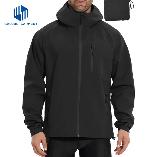 Men Waterproof Breathable Raincoat Hooded Lightweight Reflective Rain Jacket