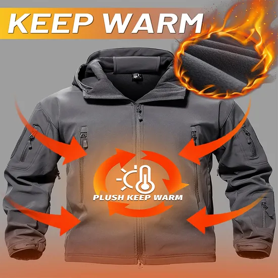 Warm Fleece Lining Water Resistant Hunting Clothes Tactical Softshell Jacket for Men