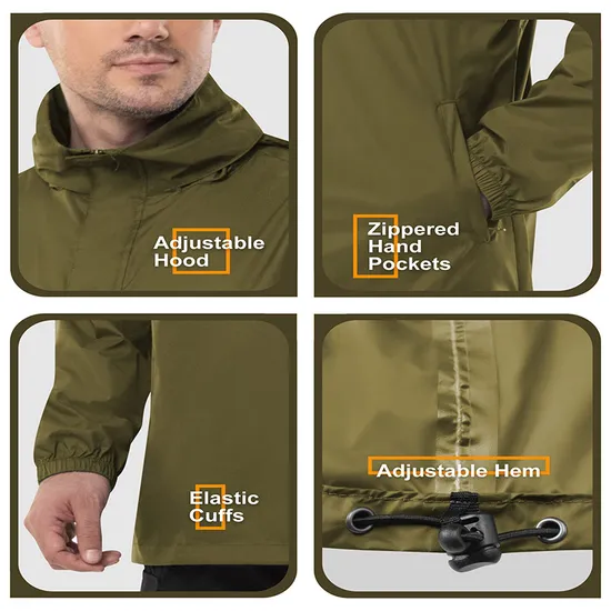 Waterproof Lightweight Raincoat Breathable Rain Gear Coats Jacket