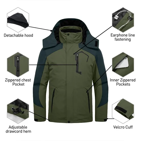Men's Mountain Waterproof Windproof Rain Winter Warm Hooded Coat 3-in-1 Ski Jacket
