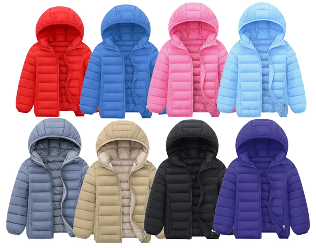 Wholesale Customized Winter Children Kids Boy Solid Color Thick Hooded Padded Coat Warm Quilted Jacket