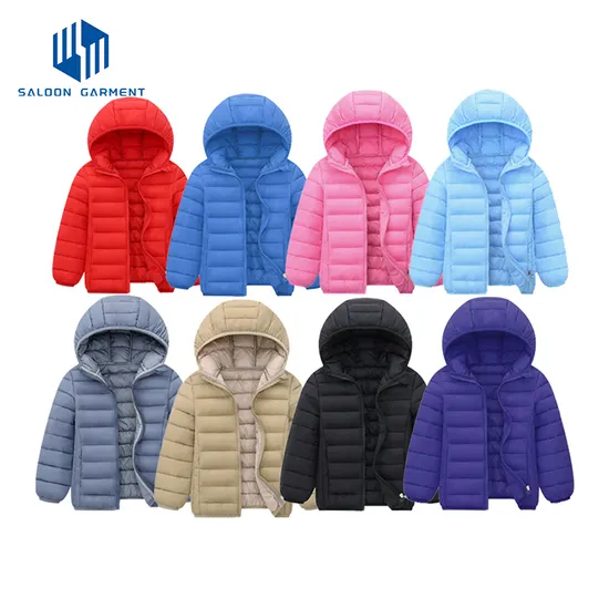 Wholesale Customized Winter Children Kids Boy Solid Color Thick Hooded Padded Coat Warm Quilted Jacket