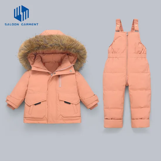 Wholesale Windproof Baby Boy Snowsuit Winter Clothes Toddler Snow Pants and Jacket Kids Girls Hoodie Baby Clothes Set Coats