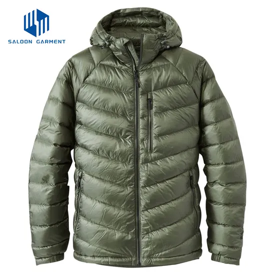 Custom Nylon Hooded Winter Coat Men Casual Lightweight Breathable Warm Quilted Jacket