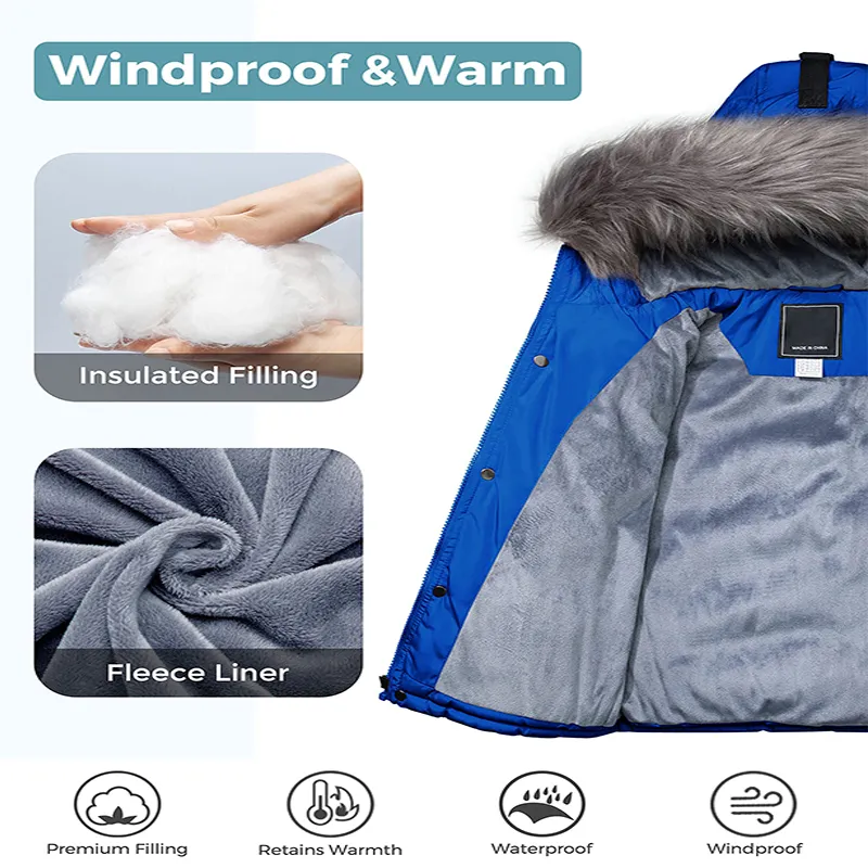 Custom Boy's Winter Casual Padded Coats Warm Insulated Quilted Jacket