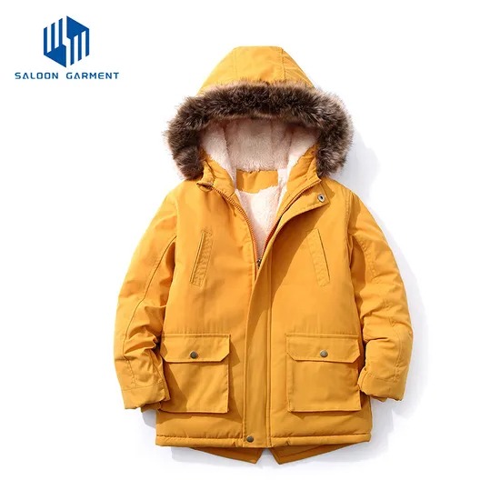 Boy's Padded Warm Thicken Winter Cotton Coat Kid Jacket with Fur Hood Outerwear