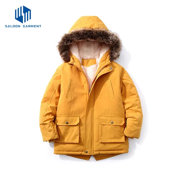 Boy's Padded Warm Thicken Winter Cotton Coat Kid Jacket with Fur Hood Outerwear