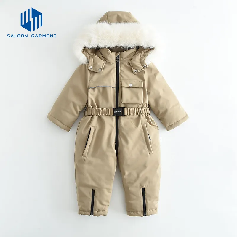 High Quality Waterproof One-Piece Ski Jumpsuit for Boys Children's Hooded Ski Snow Sportswear