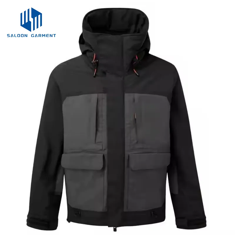 Men's Rain Jacket Outdoor Waterproof Fly Fishing Wading 3 Layer Fabric Jacket