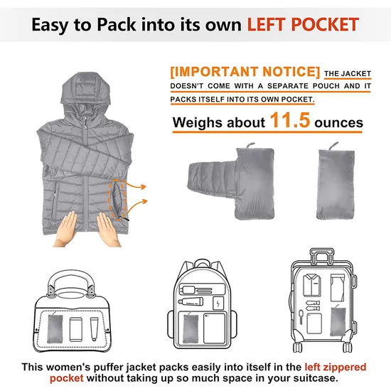Custom Ladies Winter Lightweight Packable Padded Coat Puffer Down Jacket for Woman