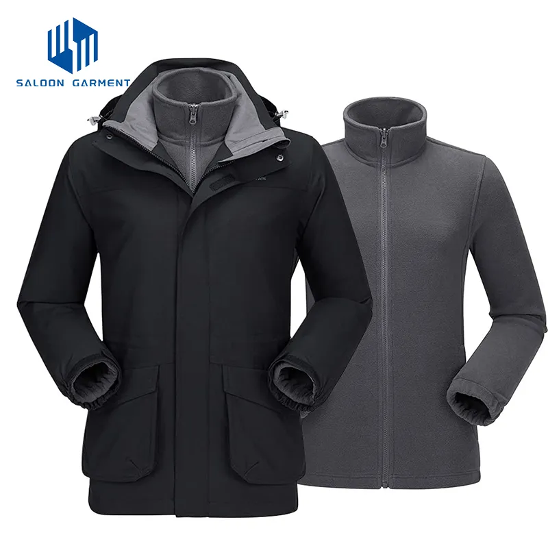 Men's Waterproof Winter Snow Inner Warm Fleece Coat Hooded 3-in-1 Ski Jacket