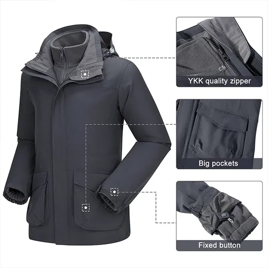 Men's Waterproof Winter Windproof Fleece Snowboard Mountain Snow Coat 3-in-1 Ski Jacket