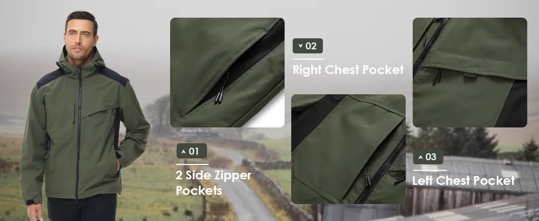 Men's Waterproof Raincoat Hooded Breathable Rain Jacket