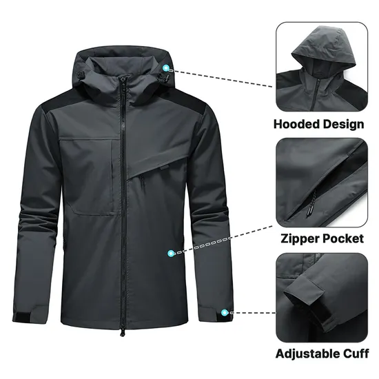 Men's Waterproof Raincoat Hooded Breathable Rain Jacket
