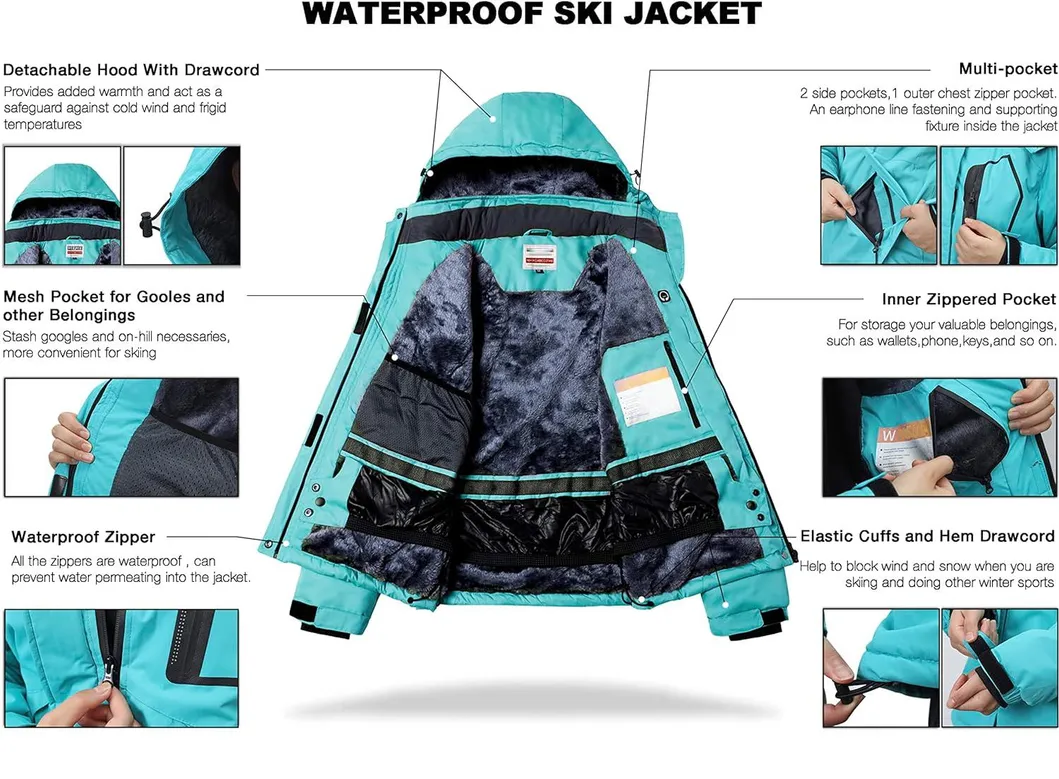 Women's Waterproof Windbreaker Warm Winter Hooded Mountain Snow Coat Ski Jacket