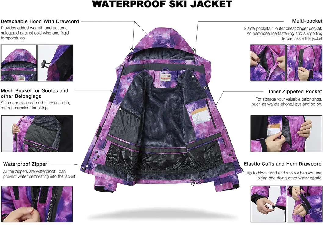 Waterproof Winter Windproof Ski Jackets with Detachable Puffer Coat