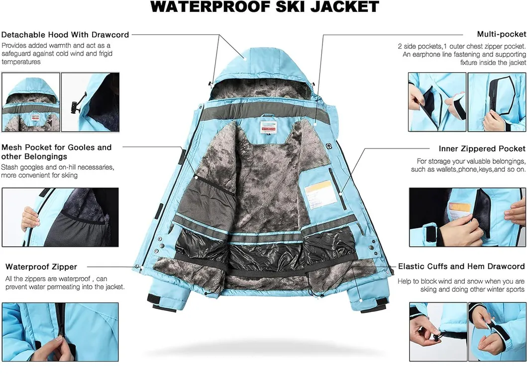 Windproof Winter Coats Snow Ski Jackets for Women with Detachable Hood
