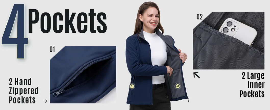 Wholesale Custom Logo Waterproof Women's Windbreaker Fleece Winter Softshell Jackets