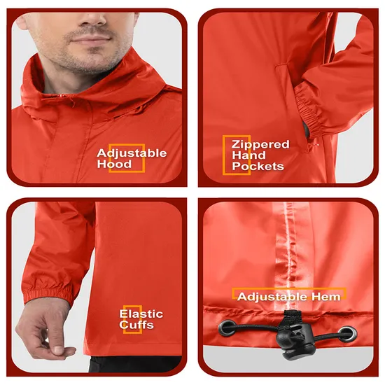 Mens Lightweight Waterproof Raincoat Windproof Rain Jacket for Hiking Cycling