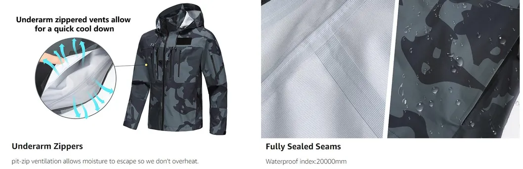 Men's Outdoor Sports Raincoat Breathable Waterproof 2.5 Layer Fabric for Fishing Jacket