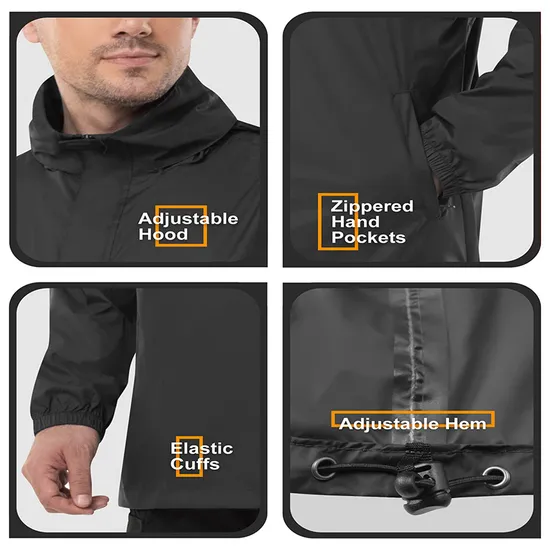 Bulk Production Outdoor Reflective Safety Lightweight Raincoat Poncho Waterproof Windbreaker Rain Jacket